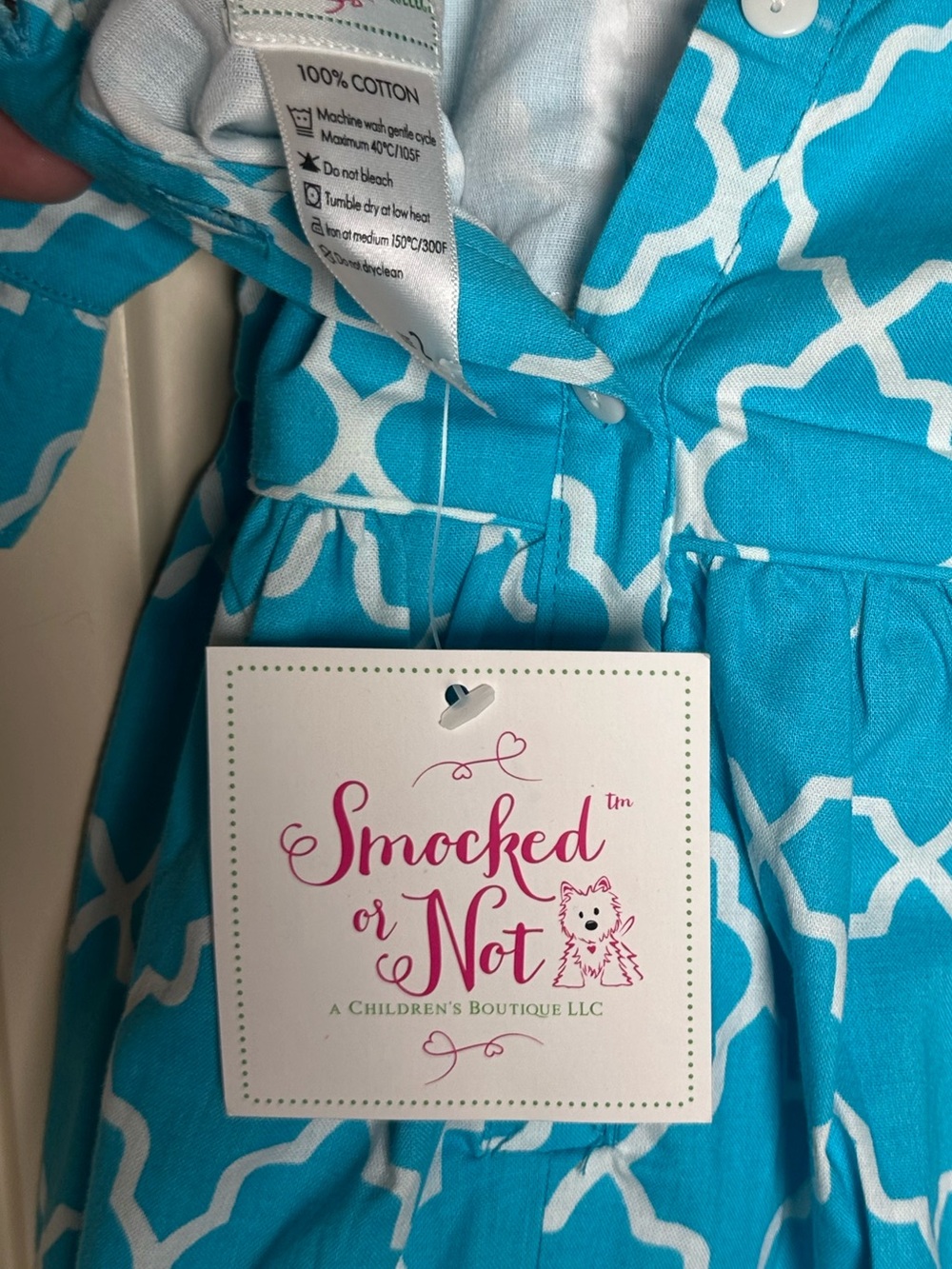 Smocked Or Not Smocked Pumpkin Dress Size 2 Blue Geometric Fall Halloween NWT - Picture 6 of 6